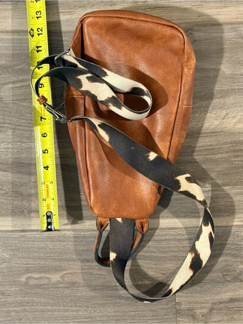 Brown Faux Leather Sling‎ Backpack Crossbody Bag Leopard Strap Convertible Purse